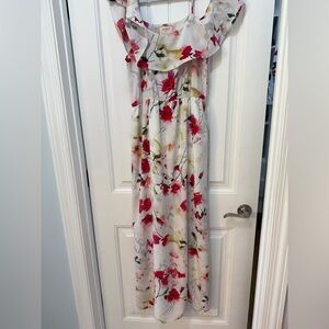 Everly White Dress with Red and Pink Floral Design